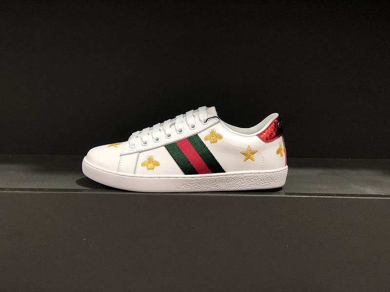 Giày Gucci Ace Embroidered Low-Top Sneaker Bee Star White 