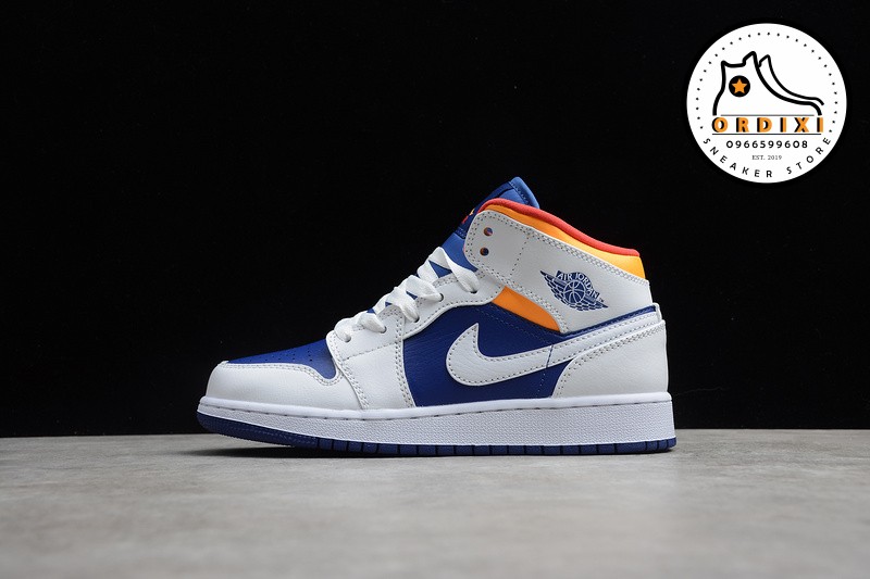 Nike Air Jordan 1 mid white laser orange deep royal blue gs