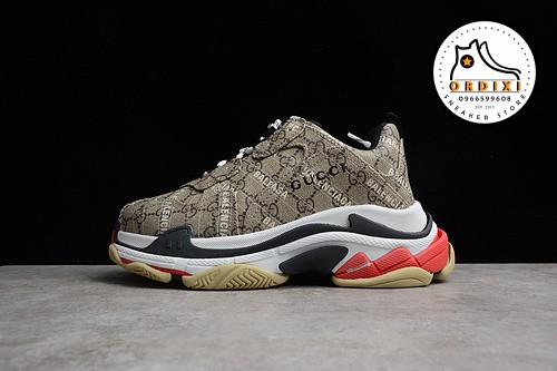 Gucci X Balenciaga Triple S Sneakers Brown Black Red 