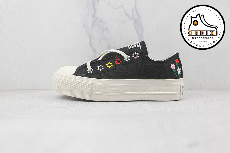 Chuck Taylor All Star Lift Platform Low Floral Embroidery Black Egret  A02566C - Ordixi.com